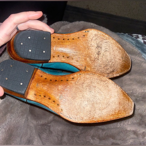 💎PECOS BILL Turquoise Leather Western Cowgirl Boots Embroidery Crosses 8.5 - Picture 10 of 16